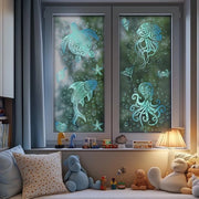 Decorazione per Finestre Doppia Facia Octopode e Tartaruga Decorazione per Finestre Sticker Riciclabile Sticker Autoadesivo per Finestre Decorazione Primavera Estate per Vetro Camera da Bambino Camera da Bagno