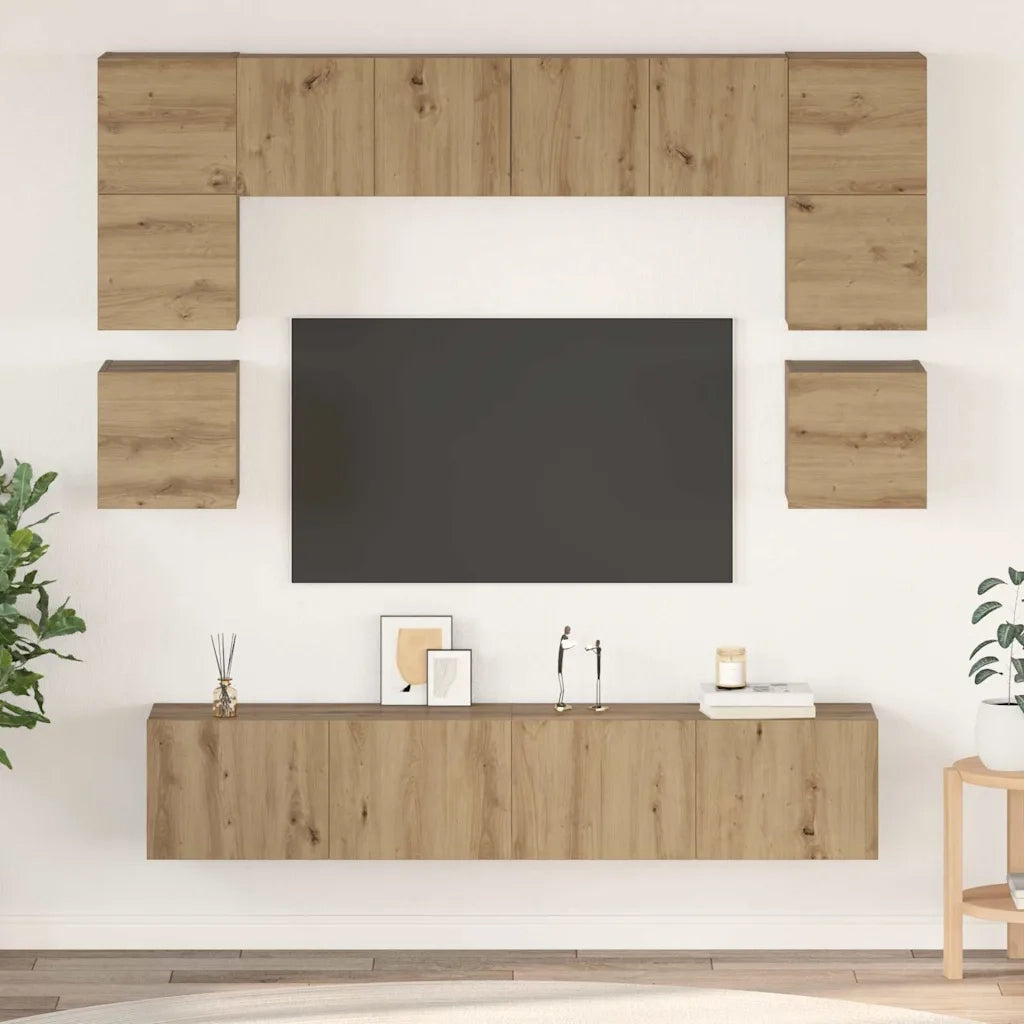 Set mobile TV 8 pz-Credenza per TV Rovere artigianale Legno multistrato 586972