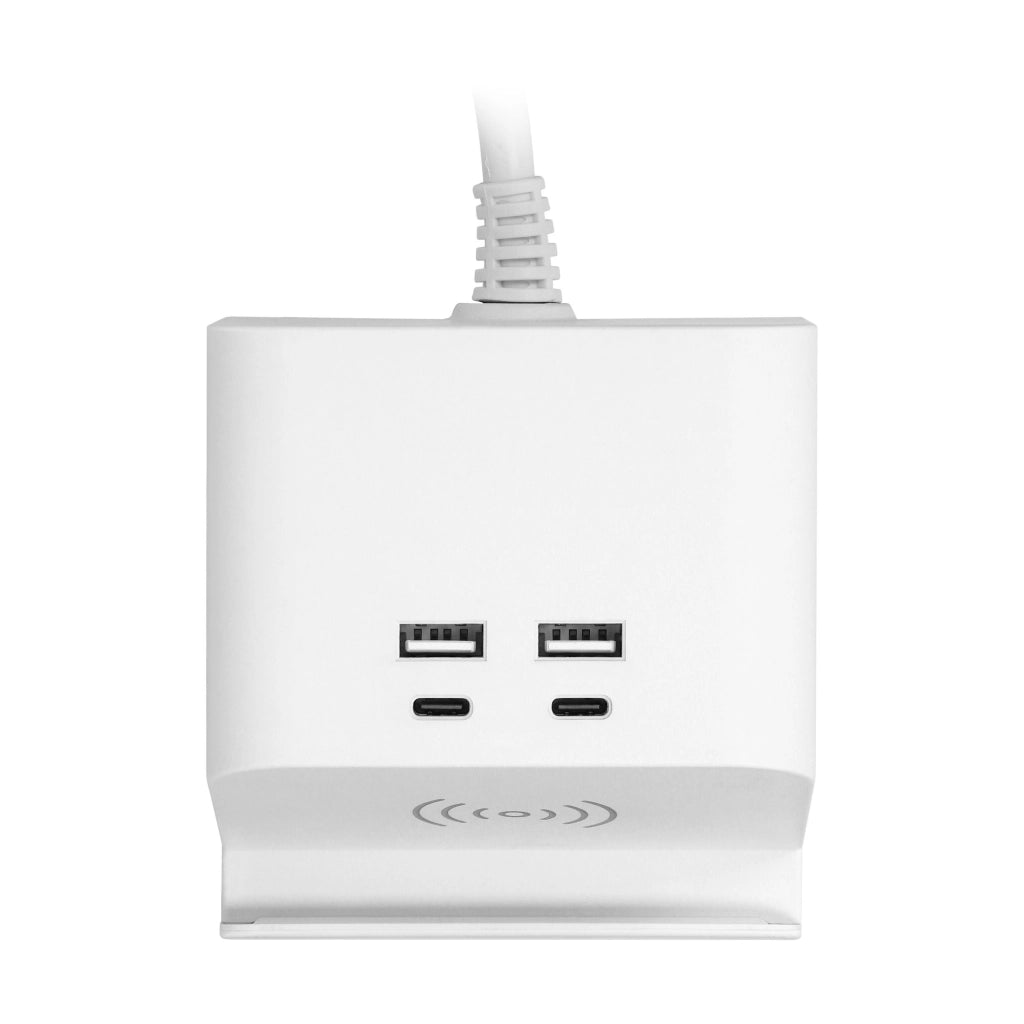 Ciabatta Multipresa da scrivania con Ricarica Wireless, 2 USB-C + 2 USB-A e 2 Prese Schuko, morsetto a vite e cavo 1,4 m