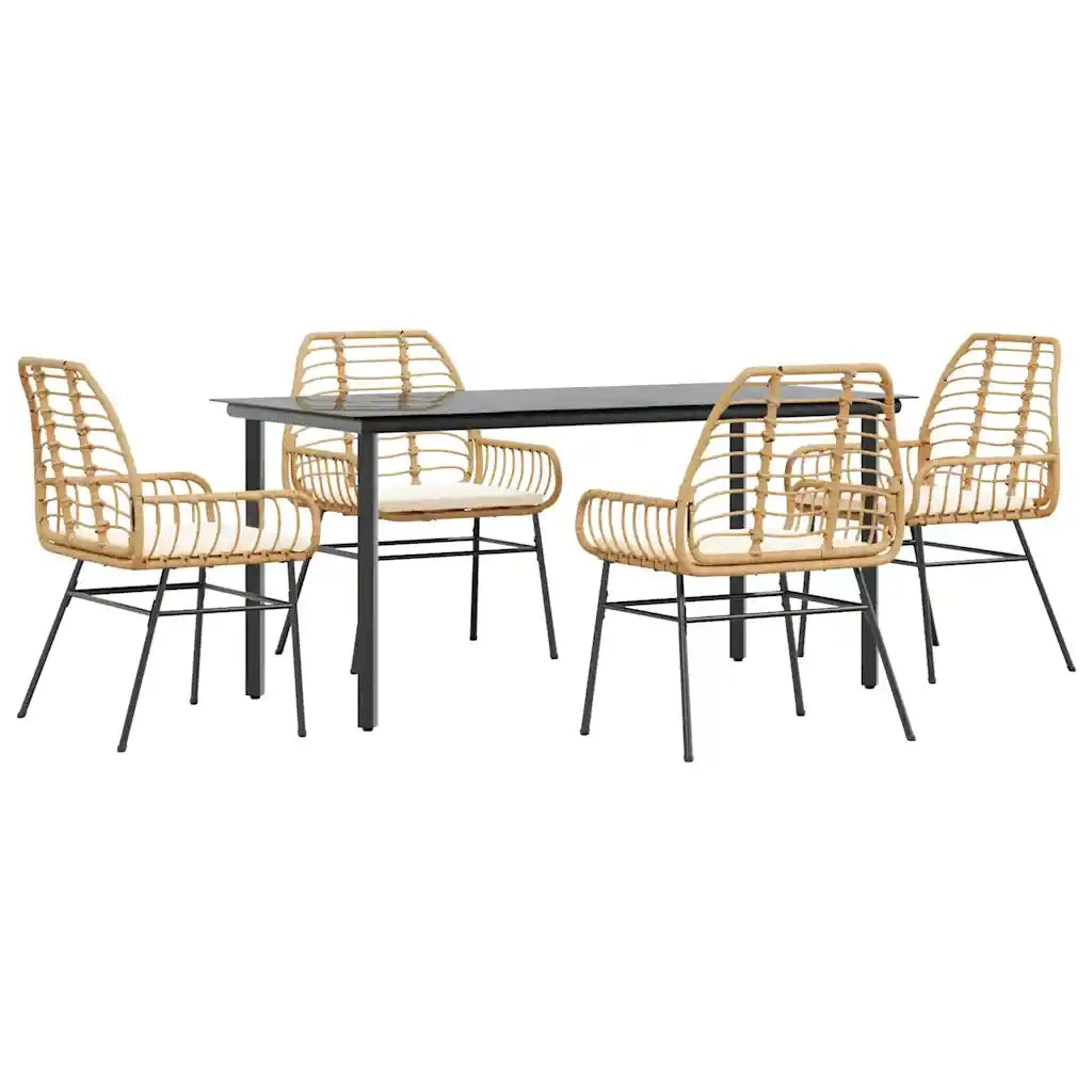 Set da Pranzo da Giardino 5pz | Set Salotto da Giardino con Cuscini Polyrattan Vetro