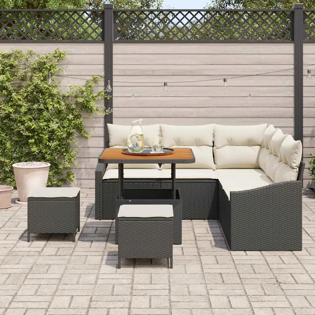 Set Divano da Giardino con cuscino 8 pcs Nero polyrattan