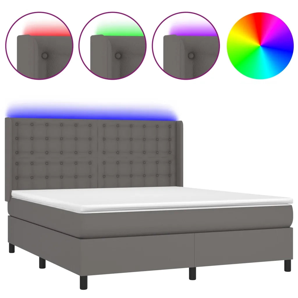 Giroletto Molle con Materasso e LED Grigio 160x200cm Similpelle 3139395
