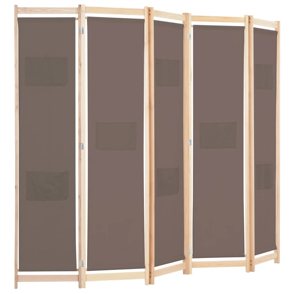 Divisorio divisorio mobile decorativo 5 pannelli marrone 200 x 170 x 4 cm tessuto 0802089