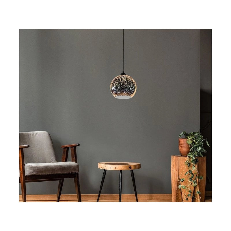 Lampadario Led a Sospensione Campana in Vetro Colore Cromo Specchio con Effetto 3D Diametro 20cm Attacco E27 SKU-40121