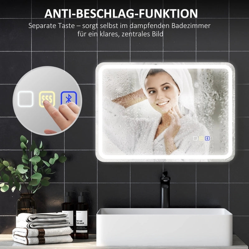 Specchio da bagno con illuminazione 50x70 cm, specchio a LED da parete con funzione musicale Bluetooth, interruttore touch, funzione memoria,