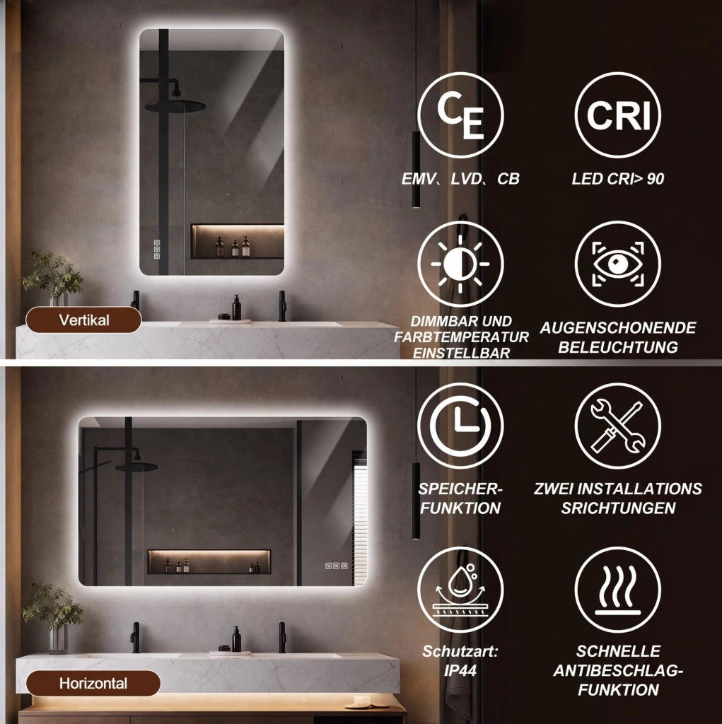 Specchio da bagno LED antiappannamento con memoria