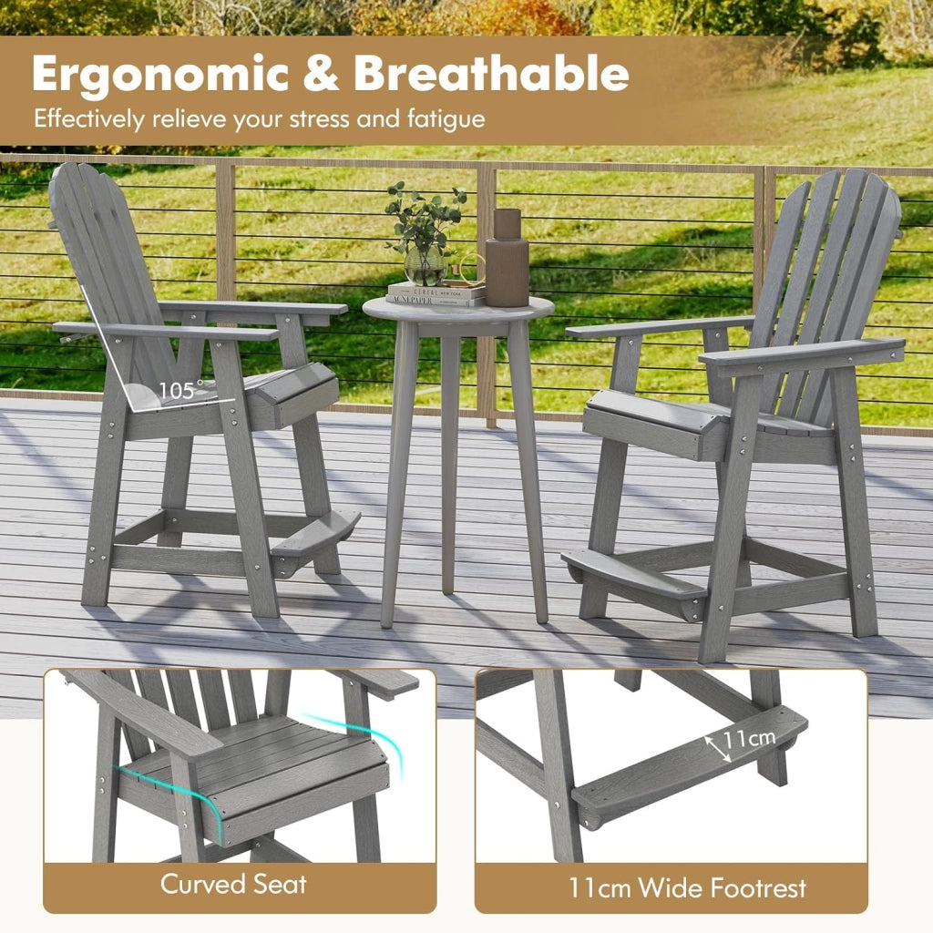 Adirondack - Sedia alta con poggiapiedi, da giardino, da balcone, resistente alle intemperie, in HDPE, con braccioli e seduta e schienale laminati, per esterni, 70 x 85 x 119 cm