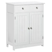 kleankin Mobile Bagno a 2 Ante con Ripiano Regolabile e 2 Cassetti in Legno, 60x30x75 cm, Bianco