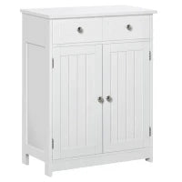 kleankin Mobile Bagno a 2 Ante con Ripiano Regolabile e 2 Cassetti in Legno, 60x30x75 cm, Bianco