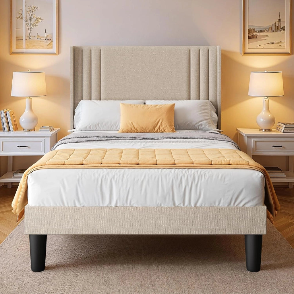 Letto imbottito 140x200 cm, con testiera e rete a doghe, robusto letto in tessuto per ragazzi e camere degli ospiti, struttura imbottita,Grigio scuro