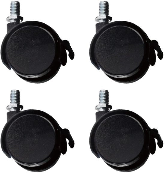 Set di 4 ruote per mobili con penna e freno, diametro 50 mm, altezza 65 mm, carico di 120 kg, ruote a sfera con dritto M8