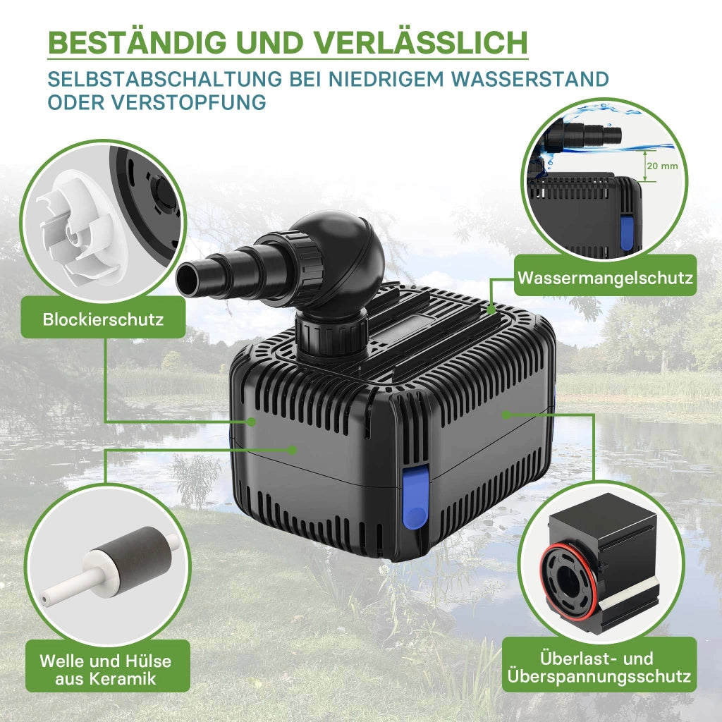CDF-8000 24V DC Pompa laghetto 8000 l/h 65 W Protezione contro blocco e funzionamento a secco