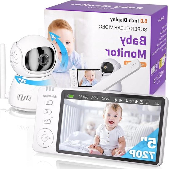 Baby Monitor con Camera HD a Batteria con Zoom 360° PTZ e Notte con VOX 8 Melodie per il Sonno 5 Allarmi