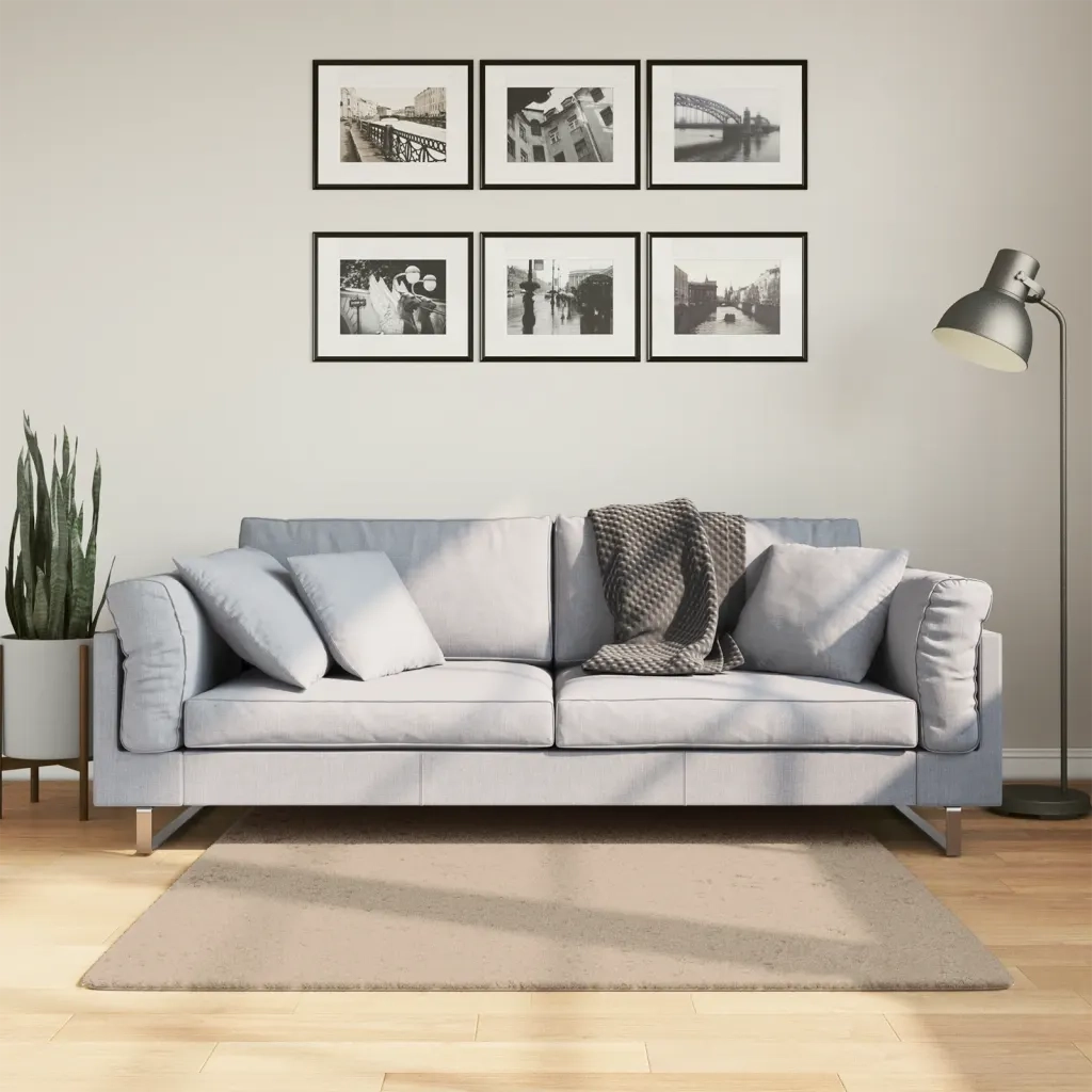 Tappeto del soggiorno | Tappeto a Pelo Corto HUARTE Morbido e Lavabile Sabbia 120x120cm