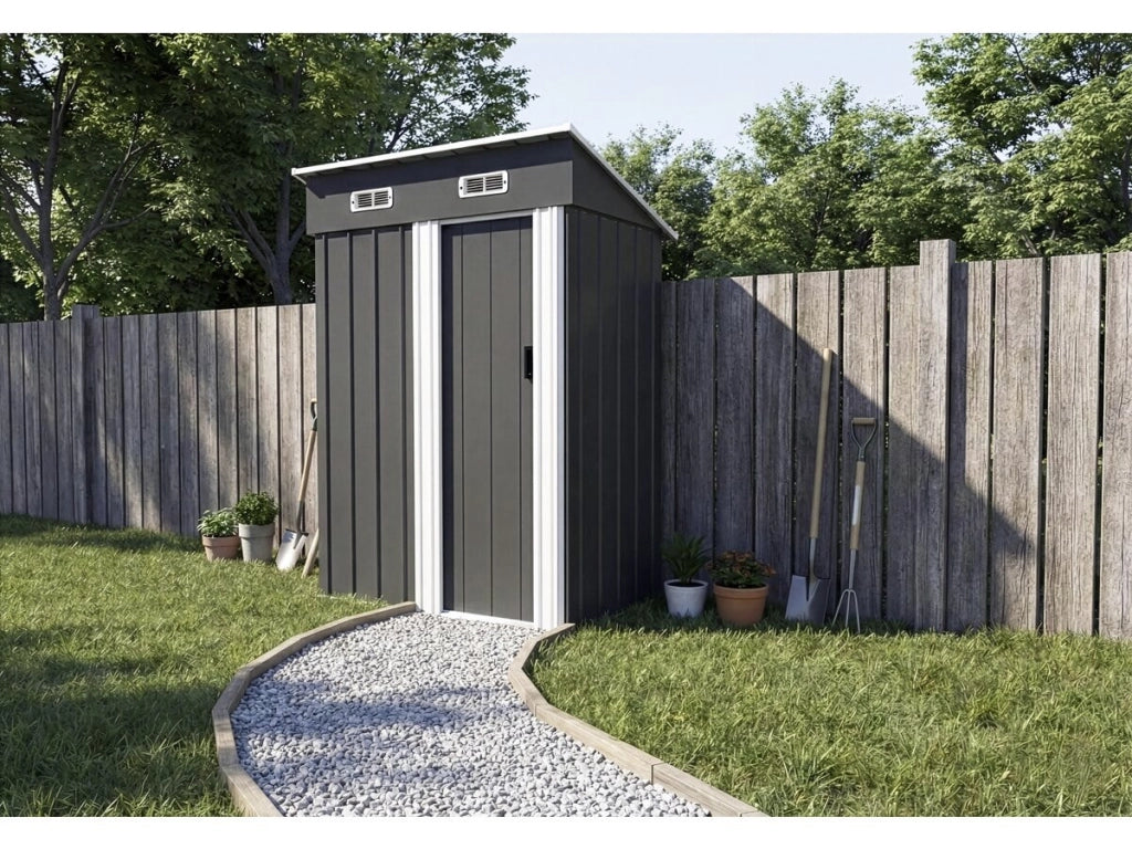 Casetta da giardino in metallo con porta scorrevole "Memphis" - 1,36 m² - Grigio