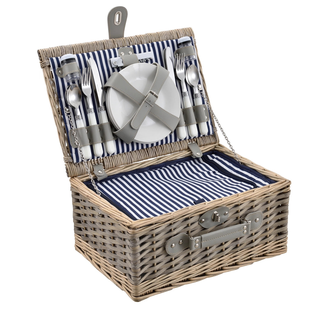 Cestino da Picnic per 4 Persone Valigia Picnic in Rami di Salice Vintage - Interno Blu-Bianco casa.pro