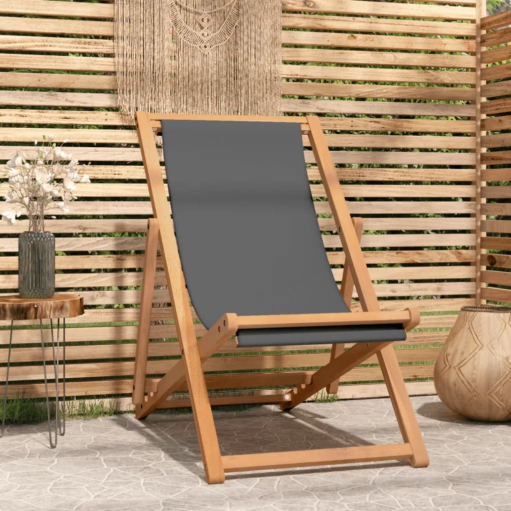 Sedia da Spiaggia Pieghevole in Legno Massello di Teak Grigia 47415