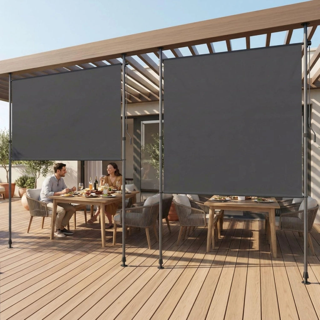 Tenda da sole verticale con morsetto, 120 x 310 cm, tenda da sole verticale allungabile, senza forature, tenda da sole verticale con manovella, protezione dal vento, per balcone, giardino, 2 pezzi