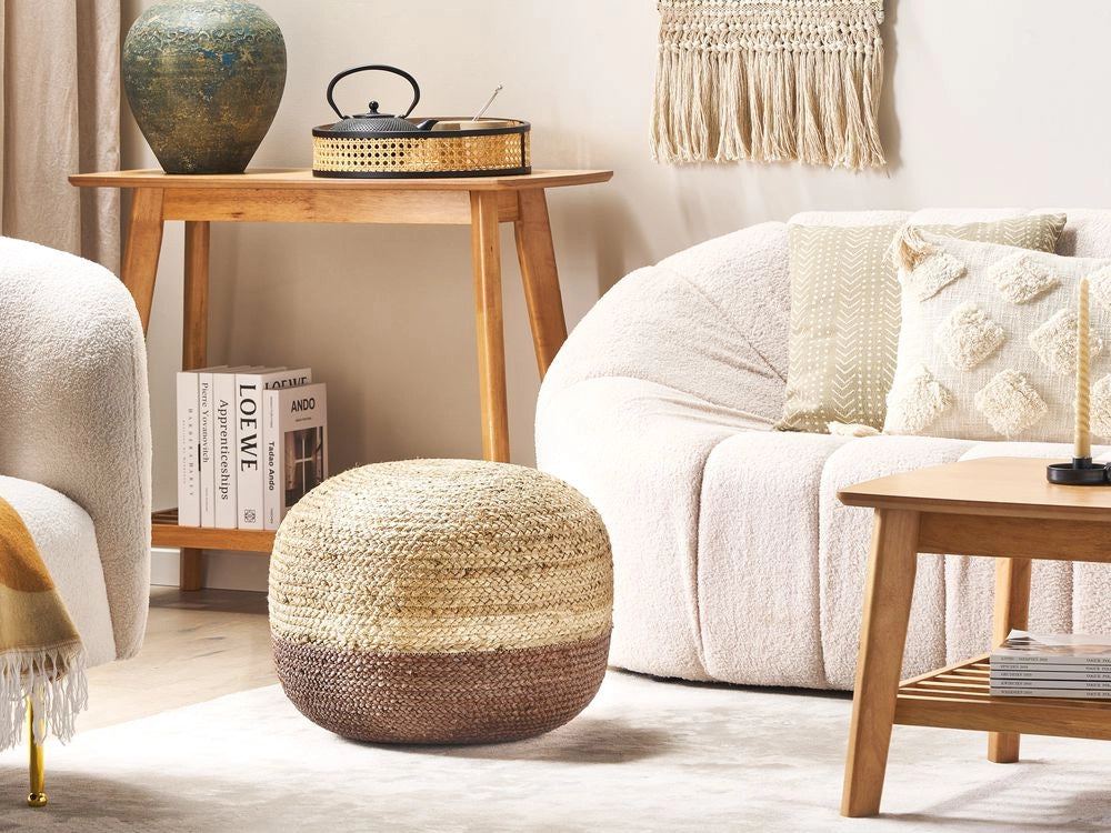 Pouf in iuta naturale marrone beige 50 x 40 cm pouf in EPS che riempie l'accessorio boho