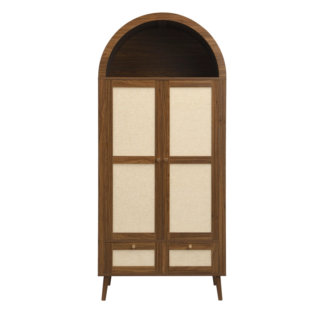 Armadio 2 ante e 2 cassetti con asta appendiabiti e nicchia aperta; design ad arco; MDF; noce e beige; 80 × 55 × 180 cm