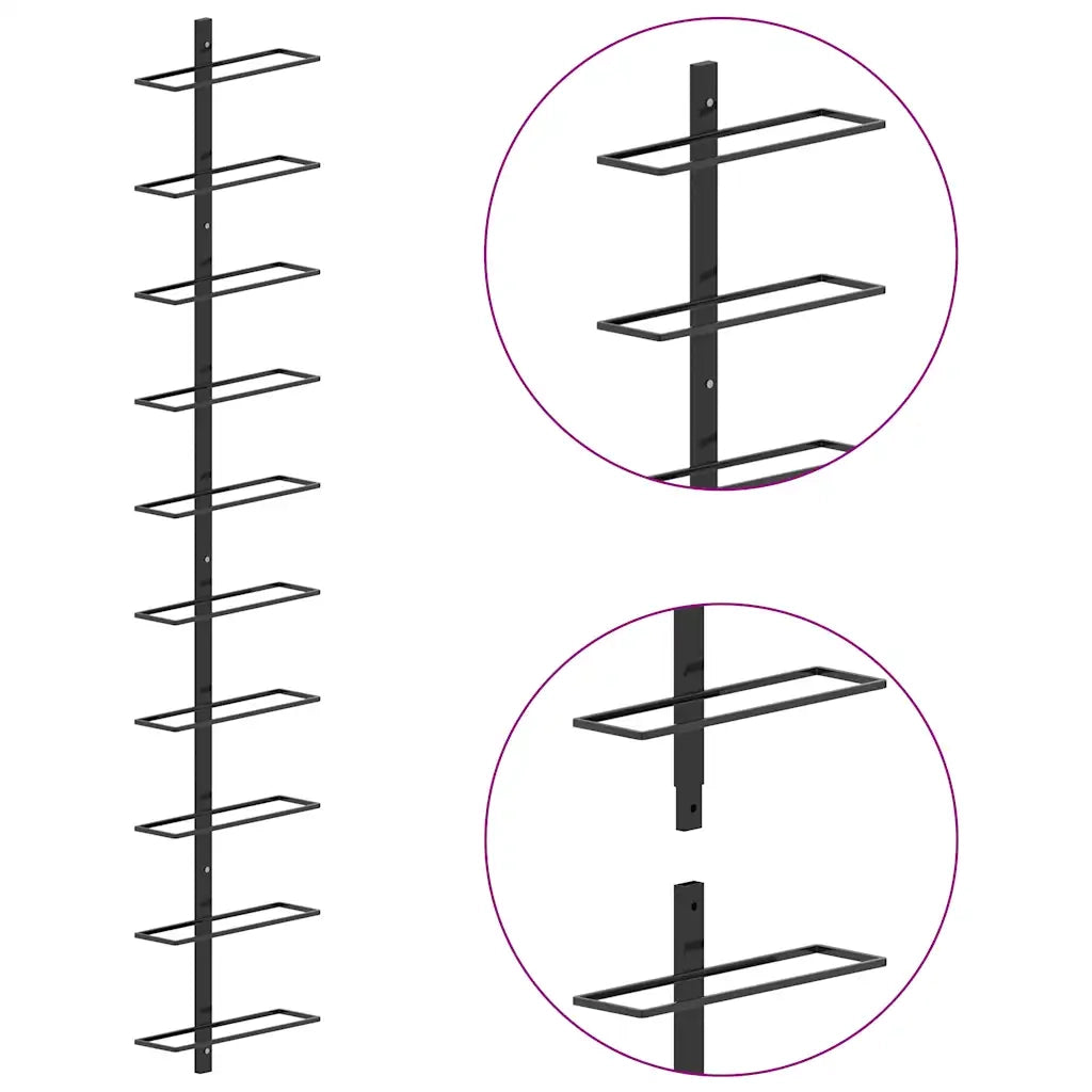 Portavini da Parete per 10 Bottiglie Nero in Metallo 289566