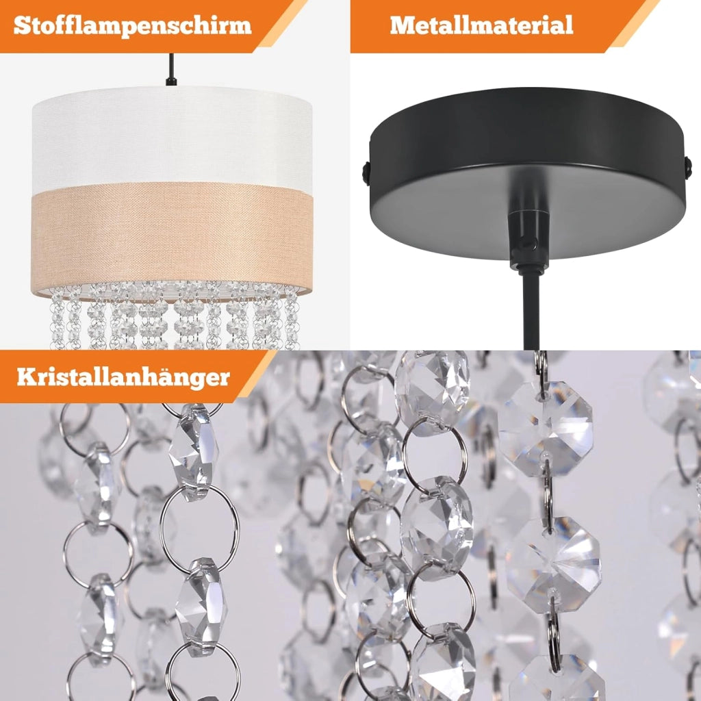 Lampada a Sospensione ZMH E27 Bianco Vintage Cristallo Senza Lampadina