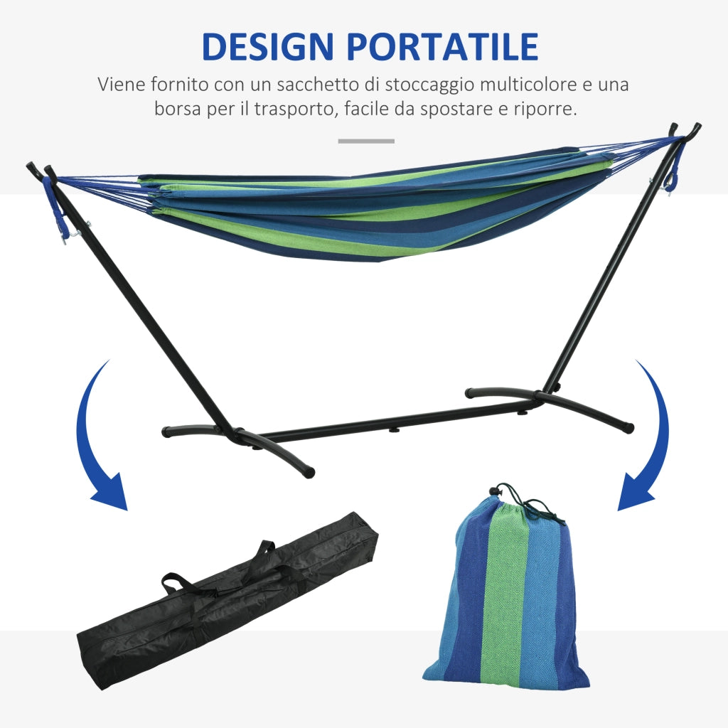 Amaca Autoportante con Supporto, Altezza Regolabile e Borsa di Trasporto, 298x117x105 cm, Verde