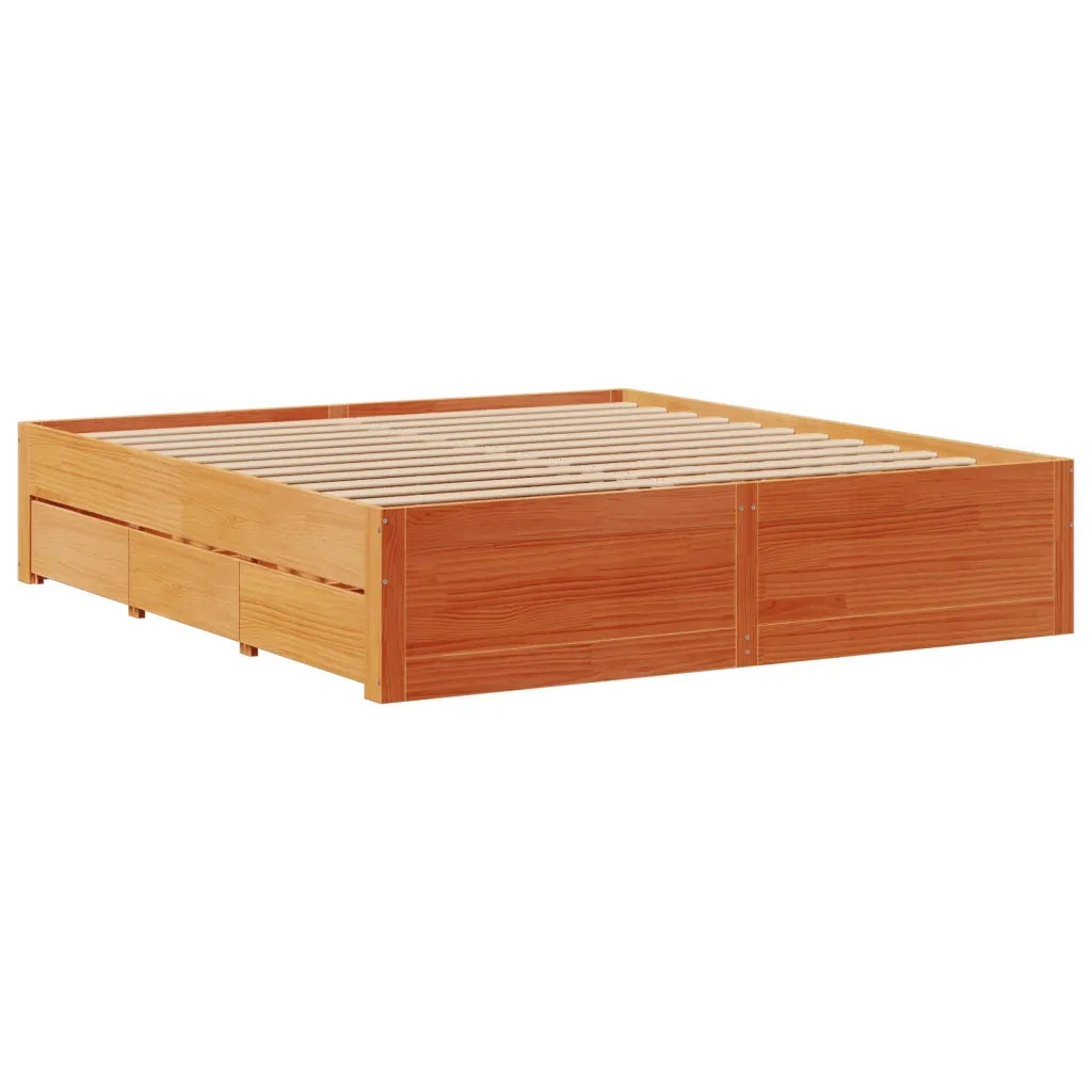 Giroletto senza Materasso con Cassetti Marrone Cera 180x200Pino