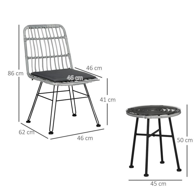 SET MOBILI DA GIARDINO CON TAVOLINO E SEDIE IN RATTAN POILESTERE E ACCIAIO PER ESTERNI GRIGIO