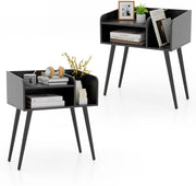 Comodino 50 x 32 x 58cm, Tavolino Moderno con Mensole Aperte, Gambe in Metallo e Poggiapiedi Regolabili, Comò Ideale per Soggiorno e Camera da Letto (Nero,2)