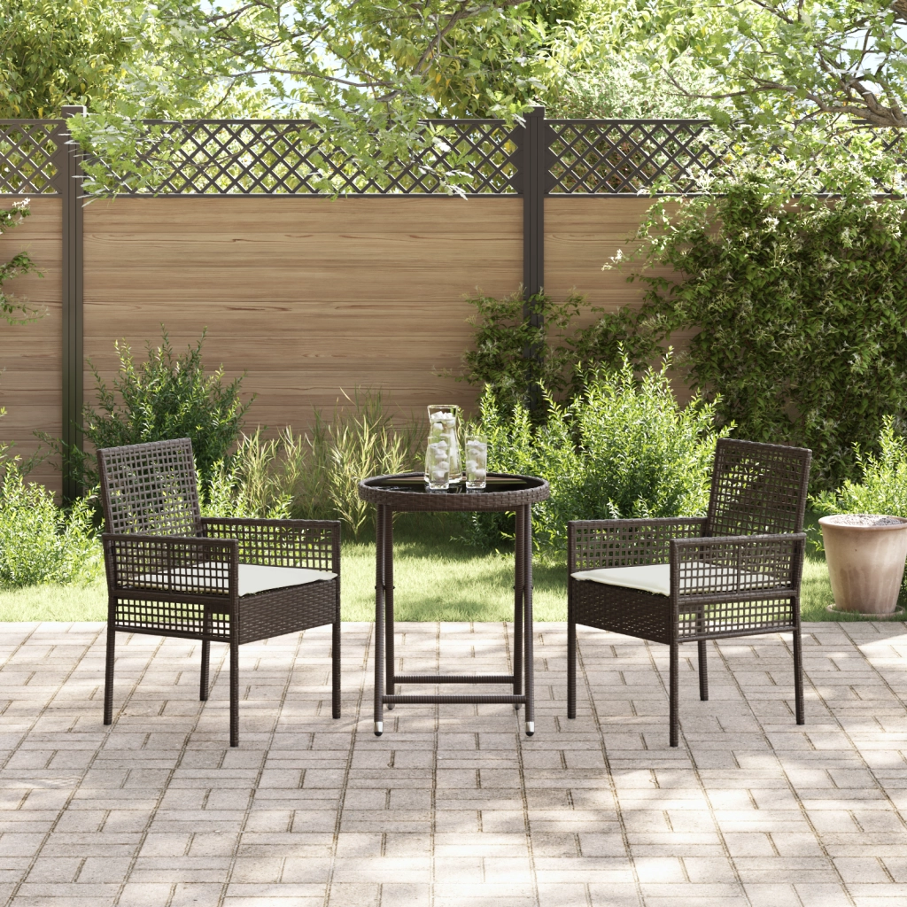 Set Bistro da Giardino 3 Pezzi con Cuscini Marrone in Polyrattan
