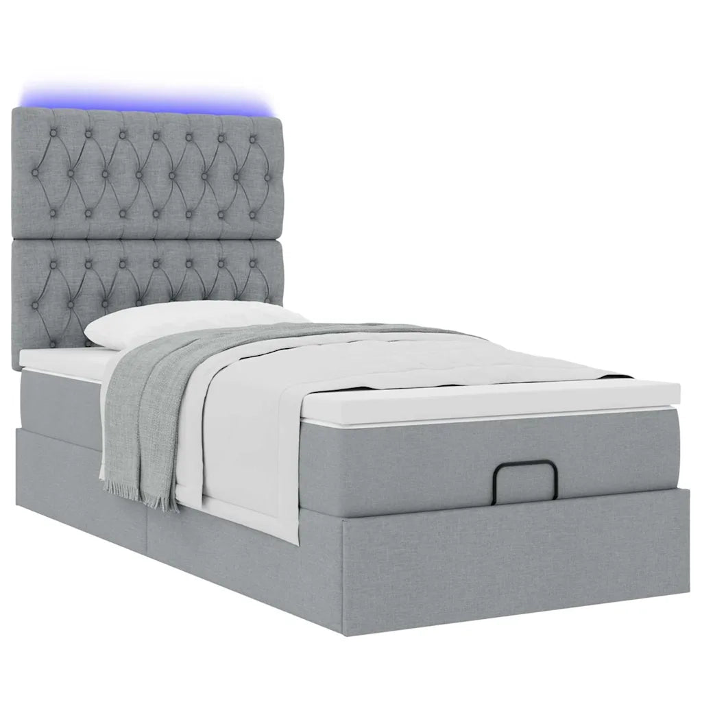 Pouf Letto con Materasso e LED Grigio Chiaro 90x200 cm Tessuto 3314058
