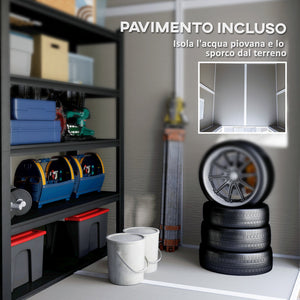 Casetta Box da Giardino 180x180 cm con Pavimento 2 Porte con Blocco e Finestra in Resina Grigio