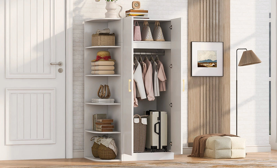 Armadio ULEVR 90x55x170 cm a 2 ante con ripiani e cassetti, MDF bianco