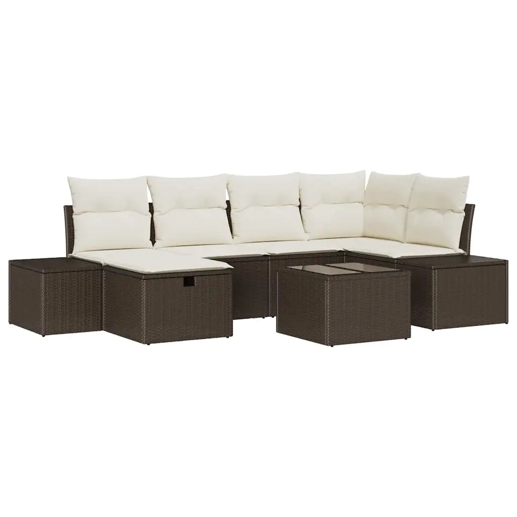 Set Divano da Giardino con cuscino 7 pcs Marrone polyrattan