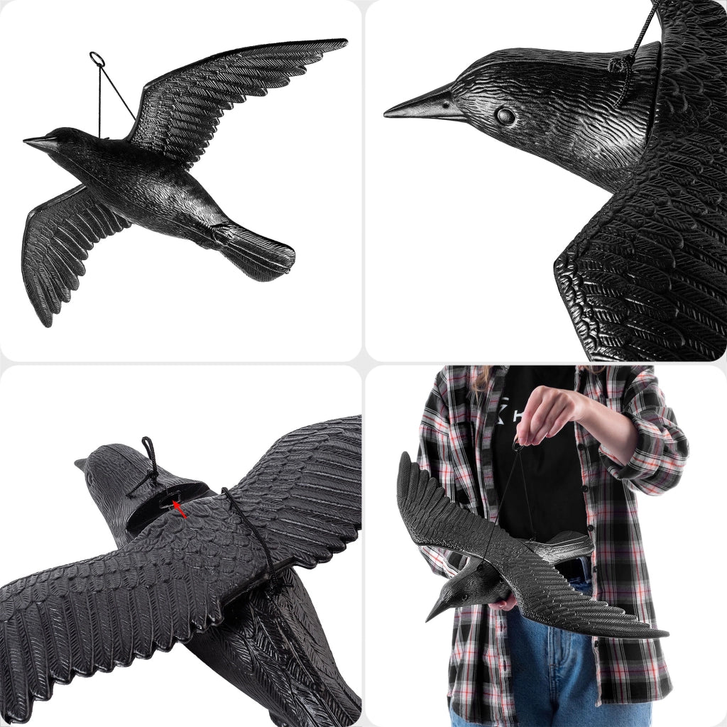 KADAX Grande spaventapasseri a forma di corvo per balconi, ideale per allontanare piccioni e storni in volo (56 cm)