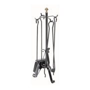 Set Camino 4 Pezzi con Pomolo decorativo in Ottone in Ferro Verniciato Grigio Martellato