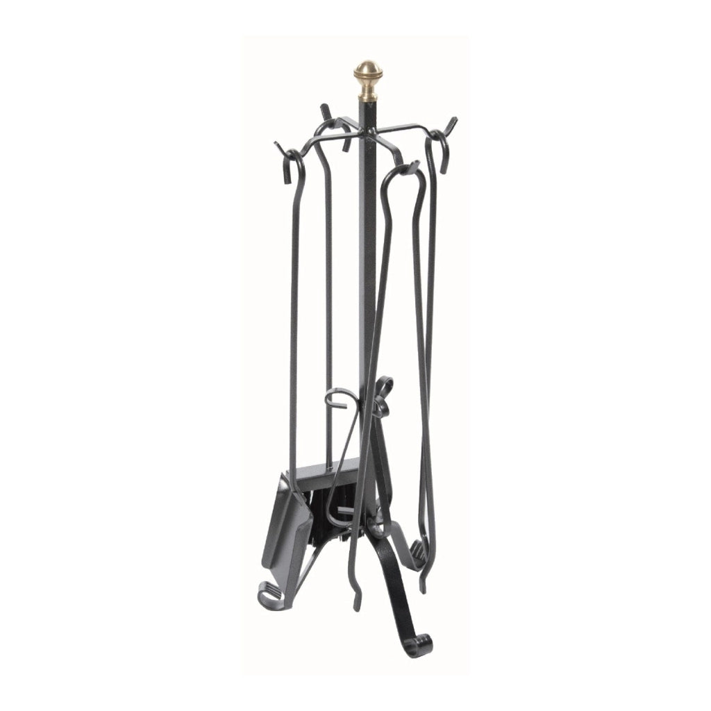Set Camino 4 Pezzi con Pomolo decorativo in Ottone in Ferro Verniciato Grigio Martellato