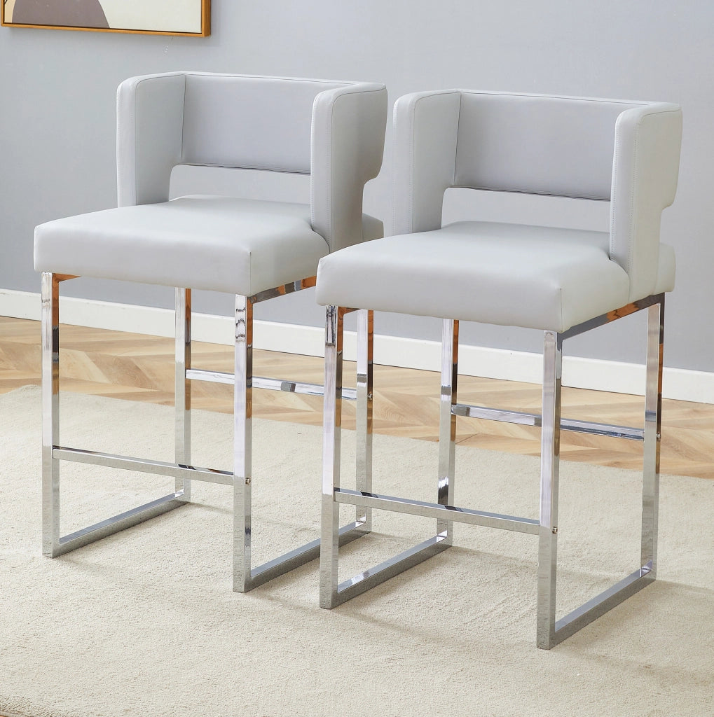 Sgabello da bar 91;4 cm con seduta imbottita in PU e gambe in metallo; grigio chiaro