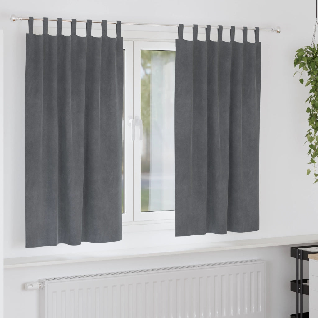Tende oscuranti  con anelli 2 pezzi in velluto grigio chiaro super leggeri