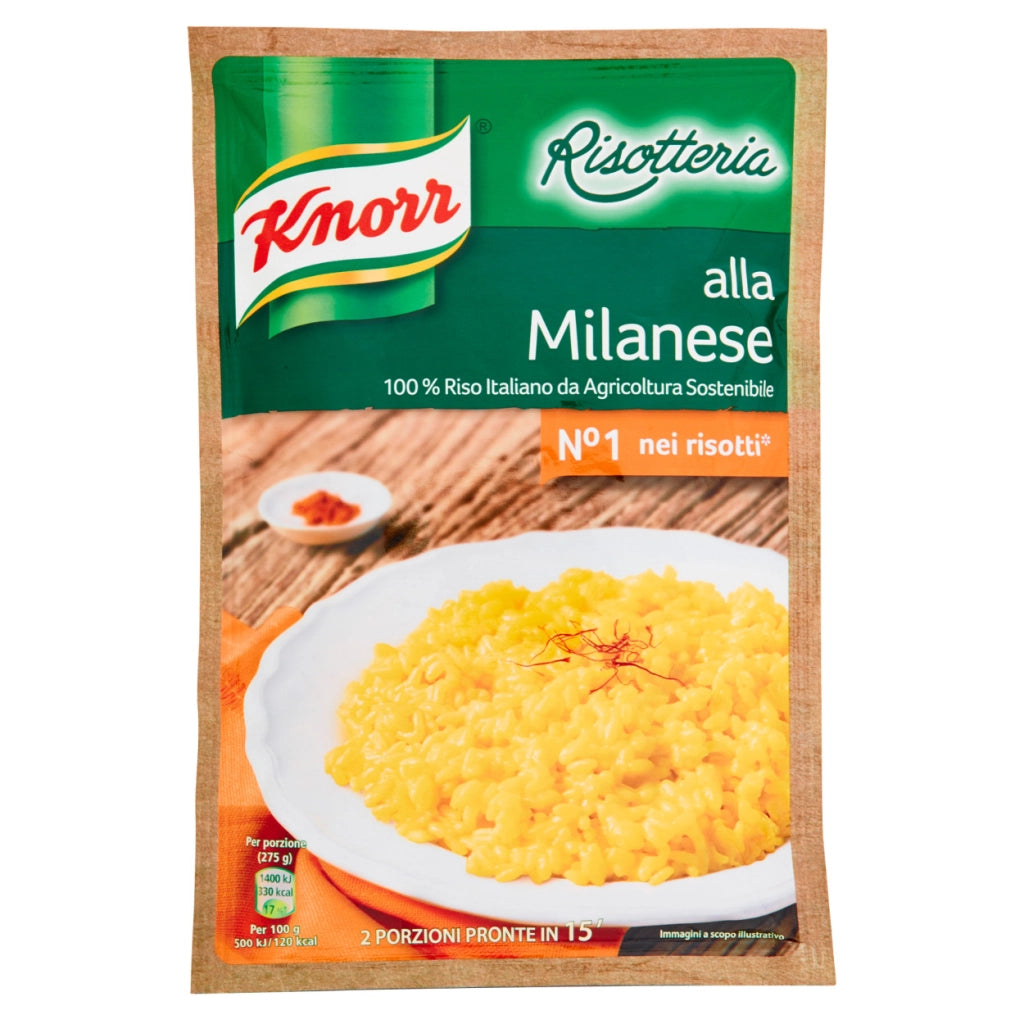Risotto alla milanese 100% 175 g riso italiano 2 porzioni pronte in 15 minuti knorr