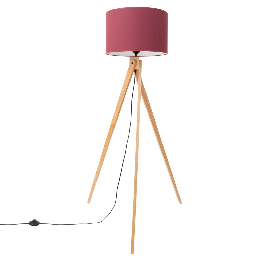 Lampada da terra treppiede legno borgogna E27 SKUMRA