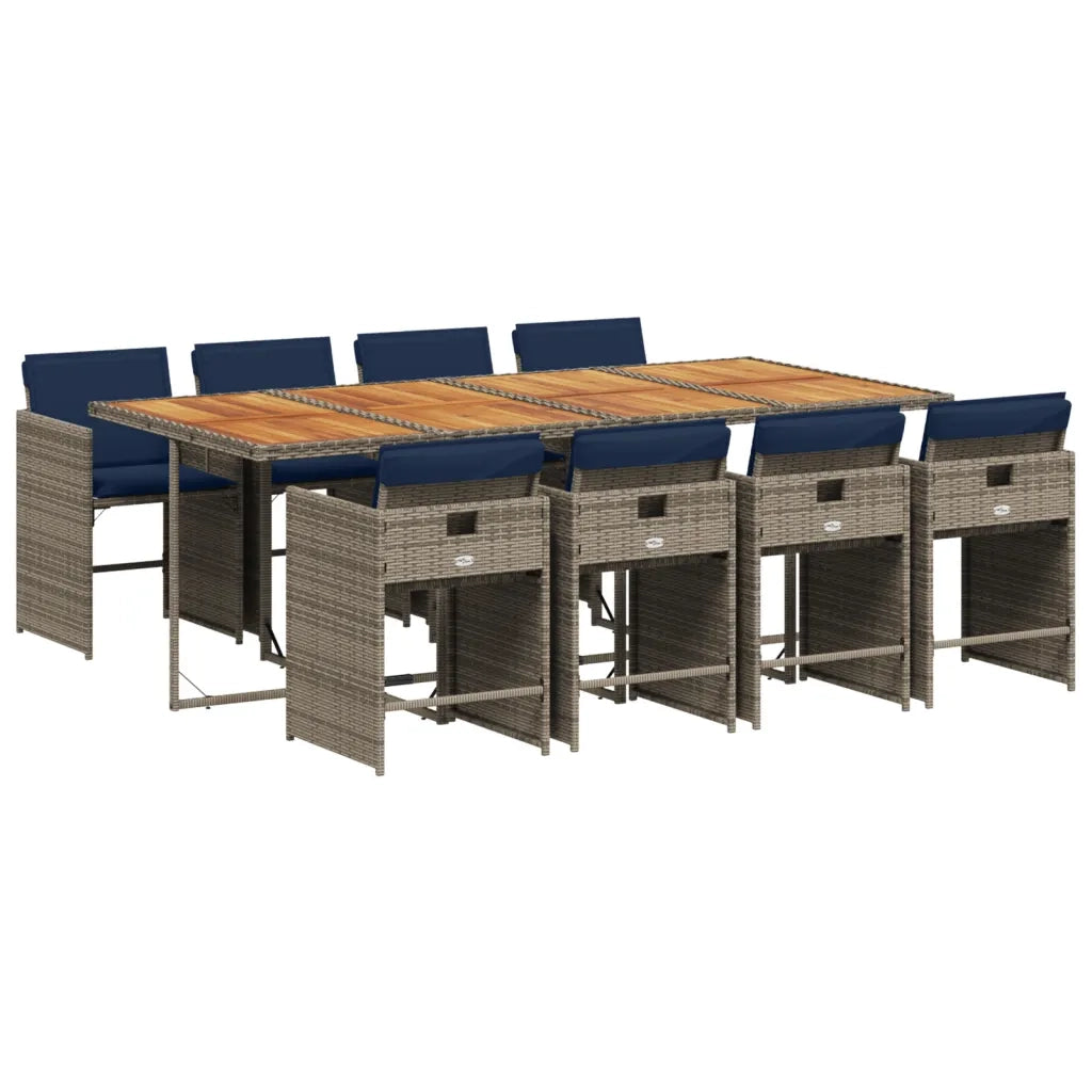 Set da pranzo da giardino da 9 pz con Cuscini in Polyrattan Grigio 3277876