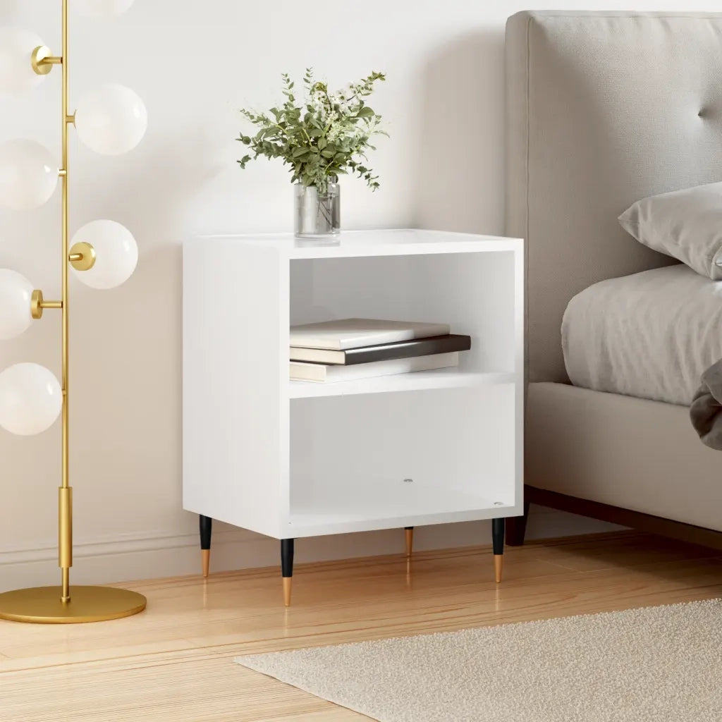 Comodino | Armadio da Notte | Mobiletto da notte Bianco Lucido 40x30x50 cm in Legno Multistrato
