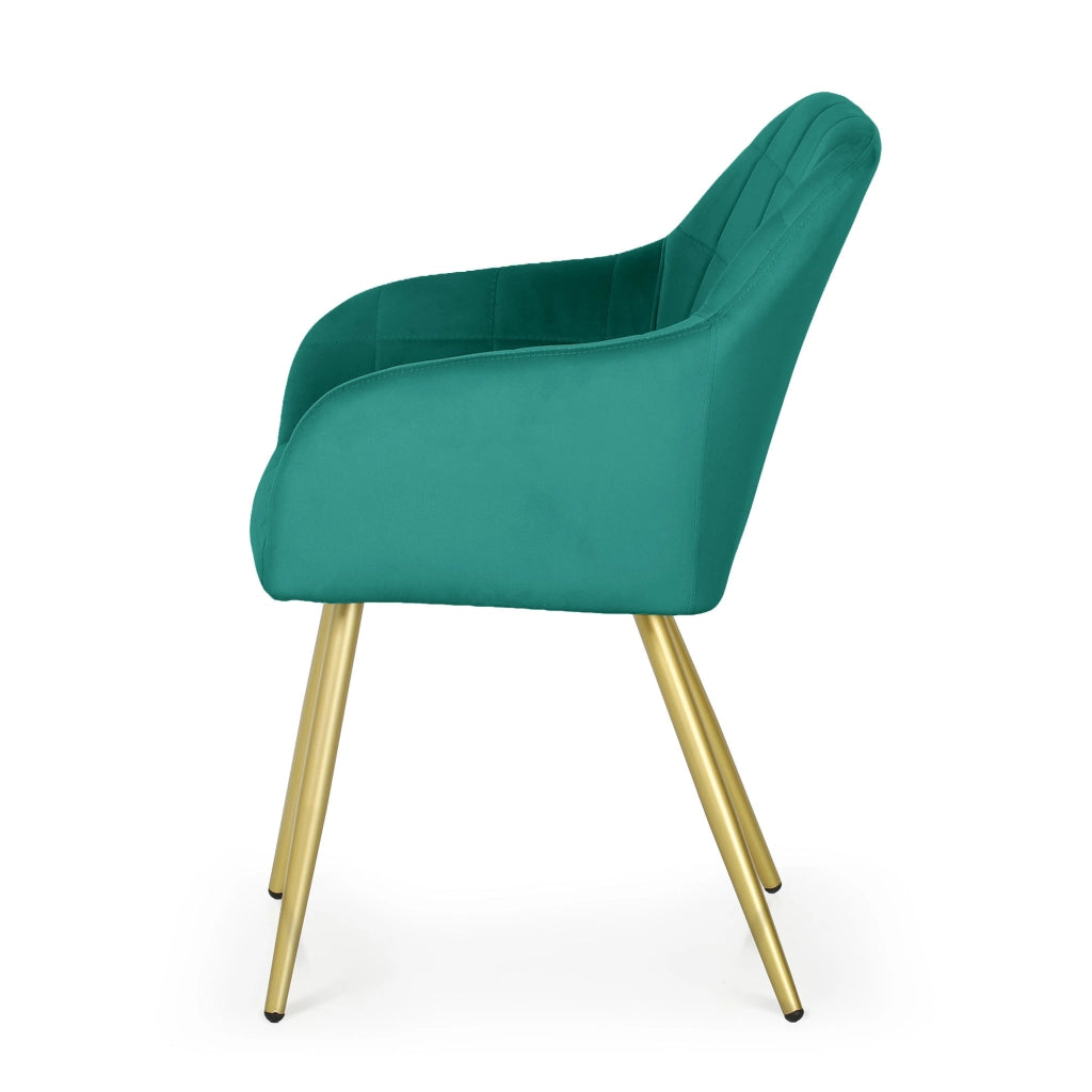 Set di 4 Sedie imbottite con cuciture quadrate LUXANO Verde Bottiglia gambe oro