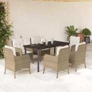 Set da Pranzo da Giardino 7 pz con Cuscini Beige in Polyrattan 3211973