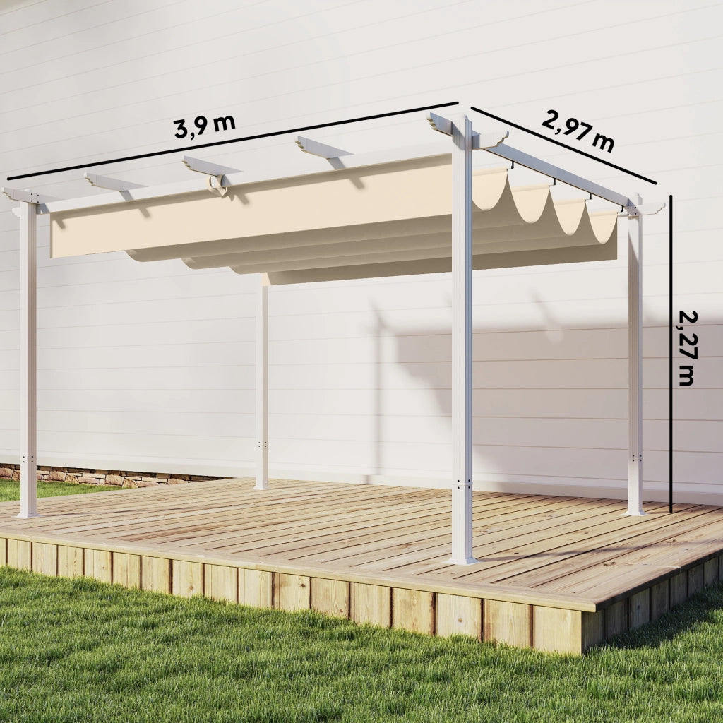 Pergola da Giardino con Tetto Rettrattile ¨C Zephmum ¨C Beige 390x297x227cm