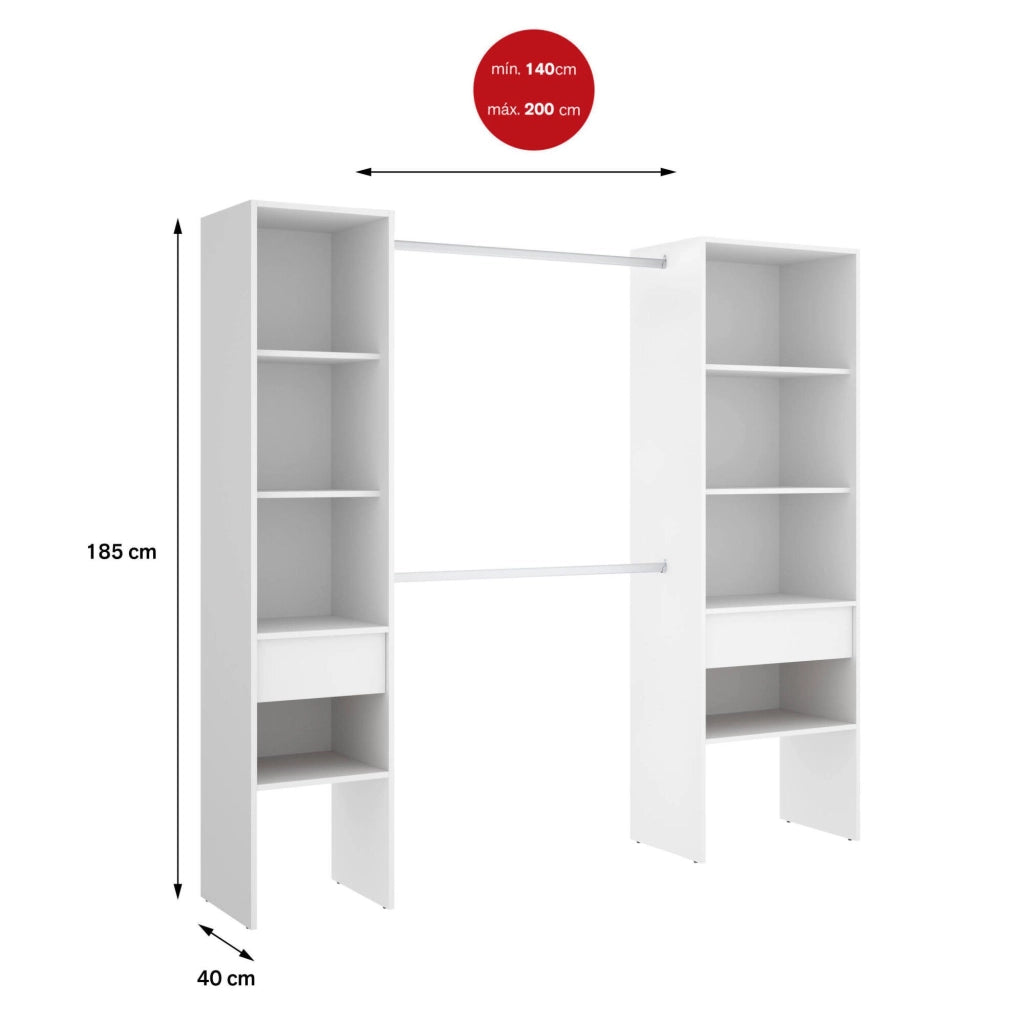 Guardaroba grande Siony, Mobile camera da letto, Cabina armadio portabiti, Armadio appendiabiti, 160x50 h185 cm, Bianco