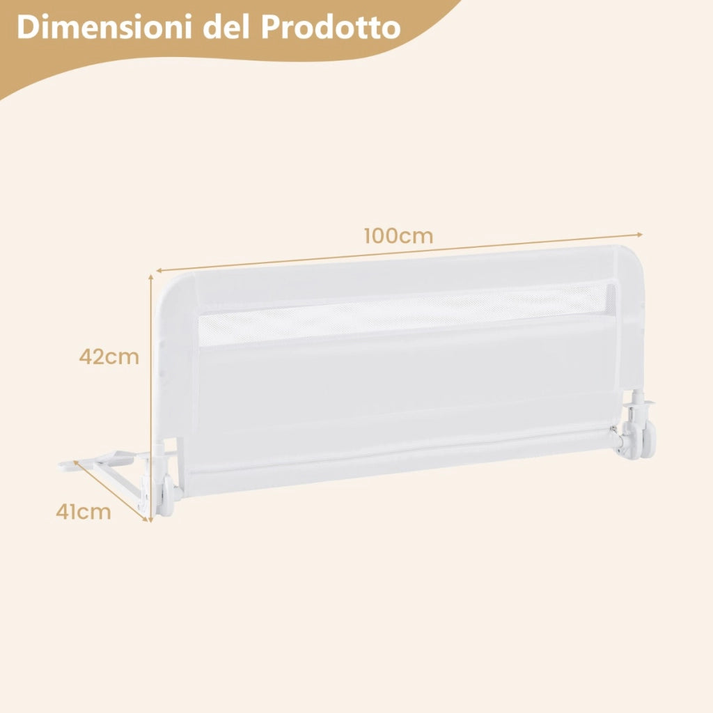 Sponda letto pieghevole con copertura rimovibile di sicurezza per culla, Sponda letto a ribalta per bambini Bianco-Barriere letto