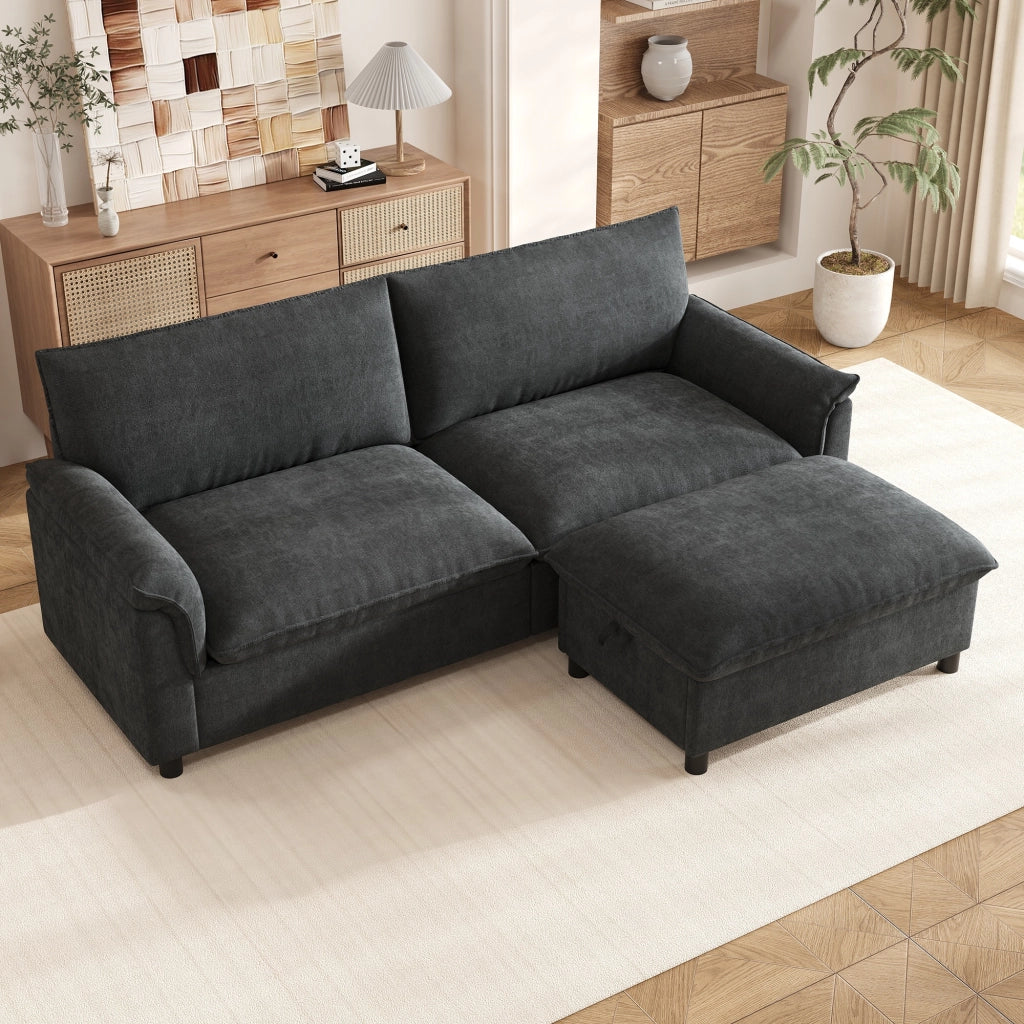 Divano componibile, divano ad angolo, cuscini extra large e confortevoli, con poggiapiedi rimovibile, nero